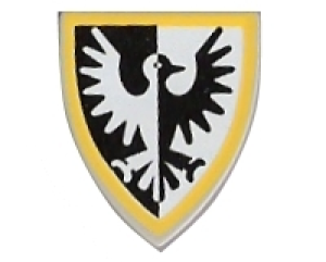 Lego Štít trojůhelníkový s vzorem Black Falcon žlutě orámován světle šedá (3846)